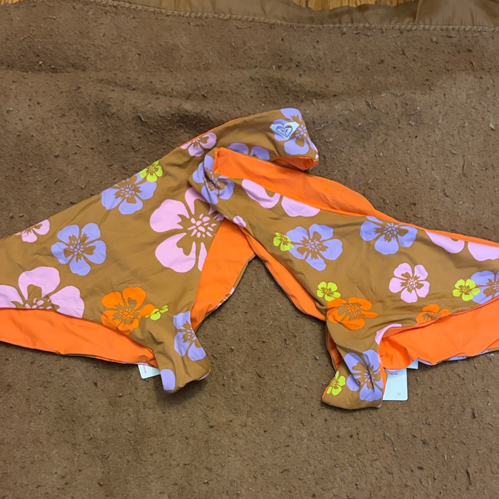 Roxy Floral Bikini Bottoms in Brown and Orange